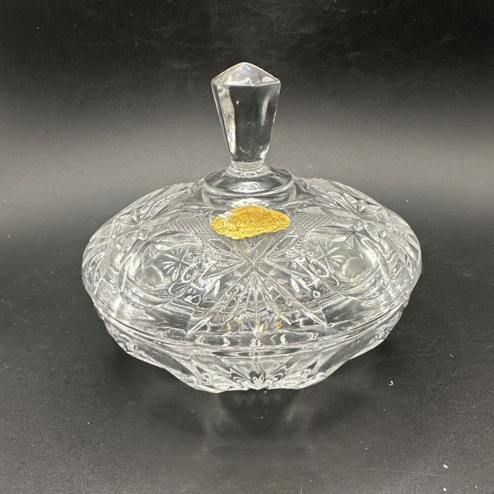 Vintage Genuine 24% Lead Crystal Candy Jar with Lid Thumb Print Made in Germany